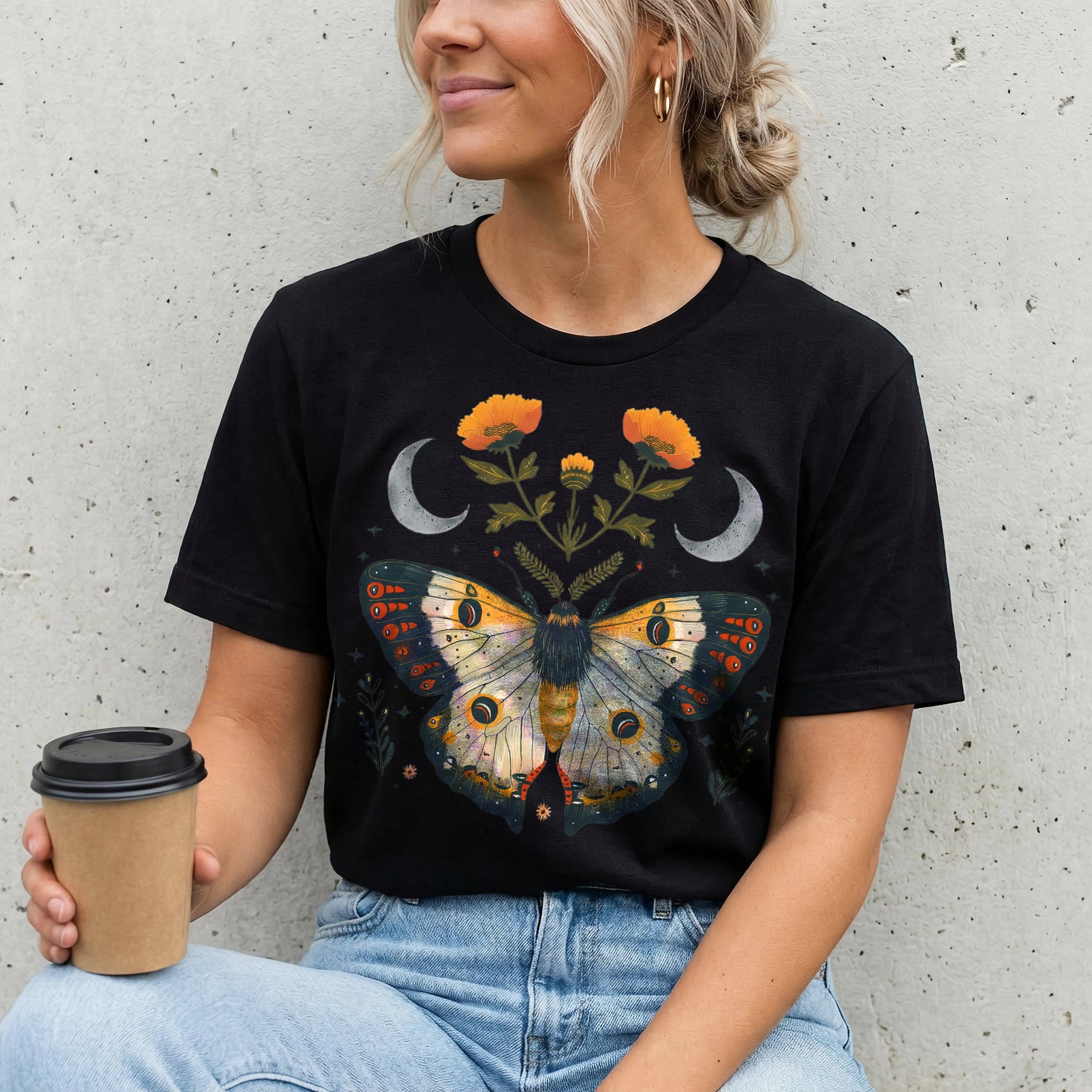 Moth and Moon Celestial on Black