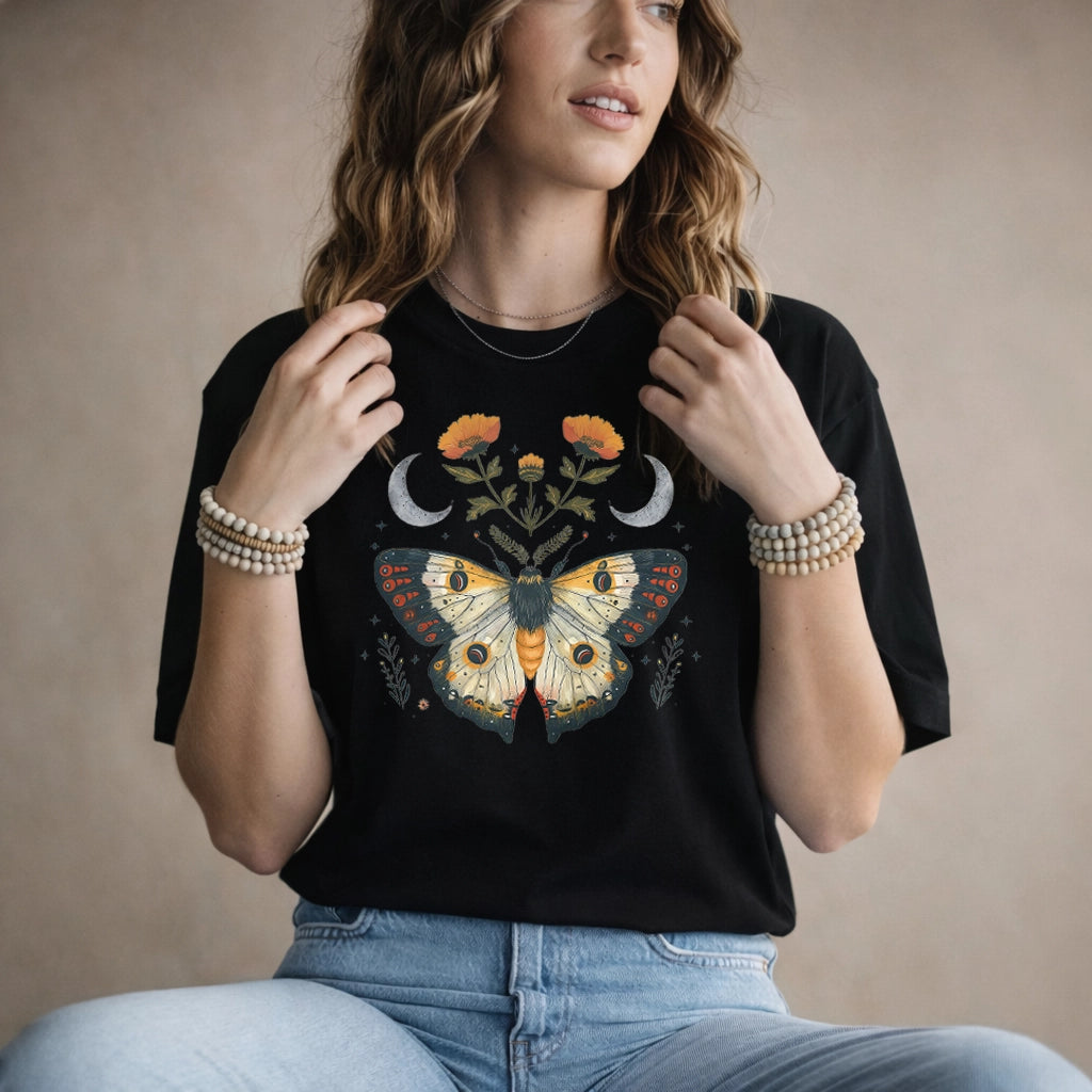 Moth and Moon Celestial on Black