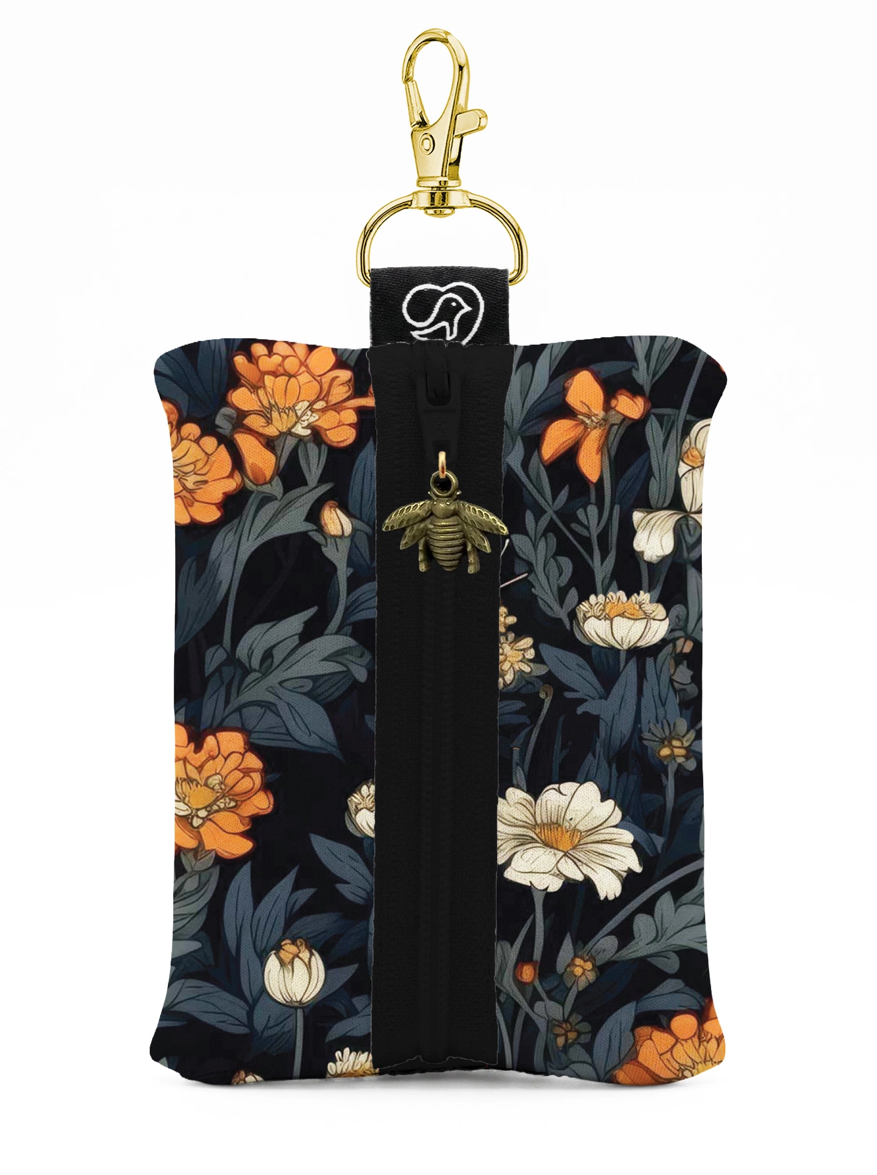 Dark Floral Monarch Butterfly Neoprene Pouch – Botanical Zip Pouch with Clip